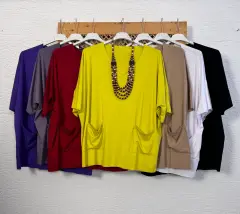 Çift Cep V Yaka Bluz