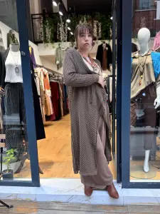 File Dokulu Asimetrik Hırka