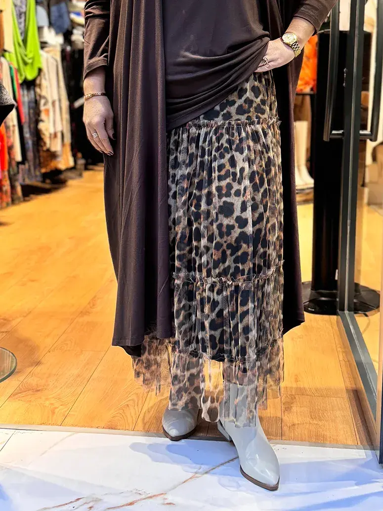 Leopar Desenli Tül Etek