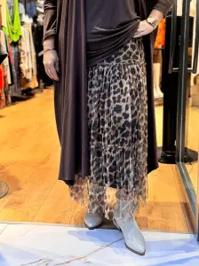 Leopar Desenli Tül Etek