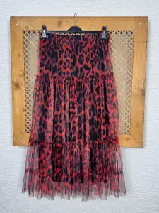 Leopar Desenli Tül Etek