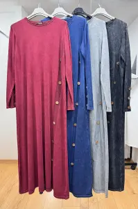 Yandan Düğme Detaylı Pamuk Elbise