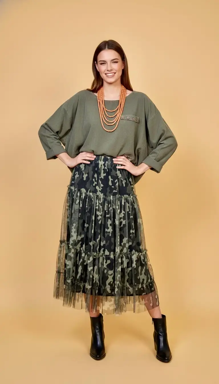 Kamuflaj Desen Tül Etek