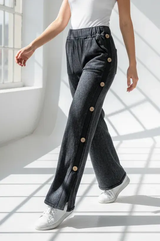 Düğme Detaylı Pamuk Pantolon