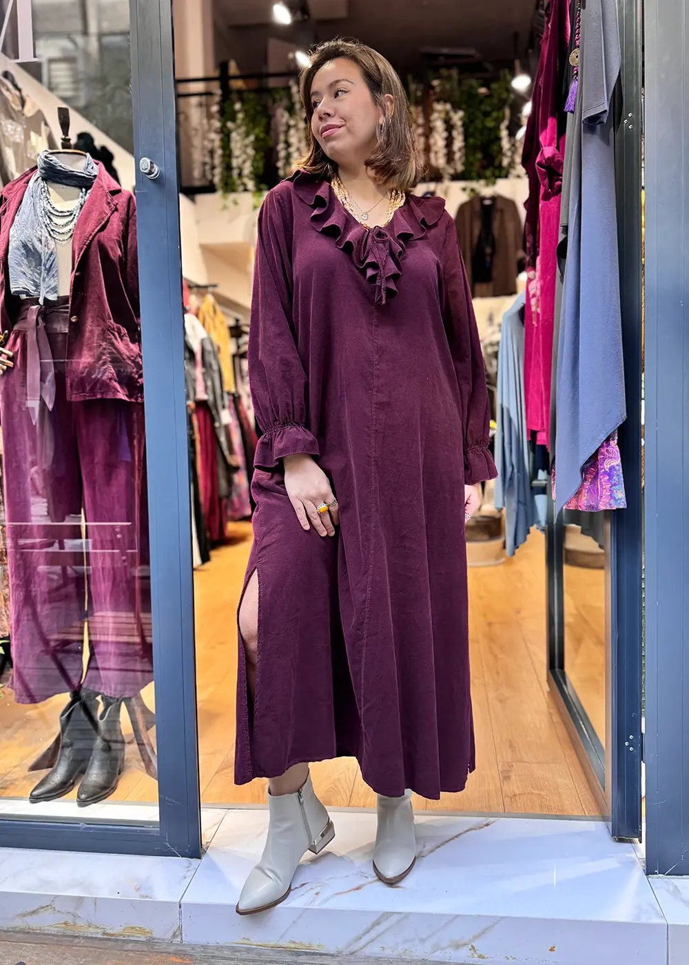 İtalyan Kadife Fırfırlı Elbise