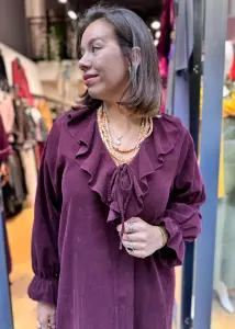 İtalyan Kadife Fırfırlı Elbise