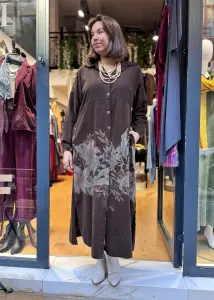 İtalyan Desenli Kadife Gömlek Elbise