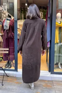 İtalyan Desenli Kadife Gömlek Elbise