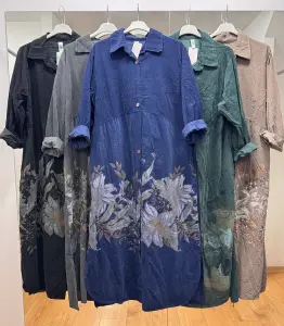 İtalyan Desenli Kadife Gömlek Elbise