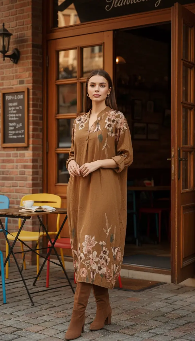 İtalyan Kadife Çiçekli Elbise