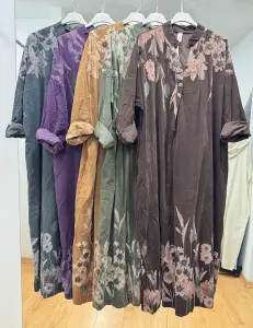 İtalyan Kadife Çiçekli Elbise