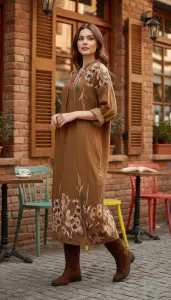 İtalyan Kadife Çiçekli Elbise