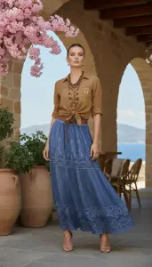 İtalyan Nakışlı Pamuk Etek