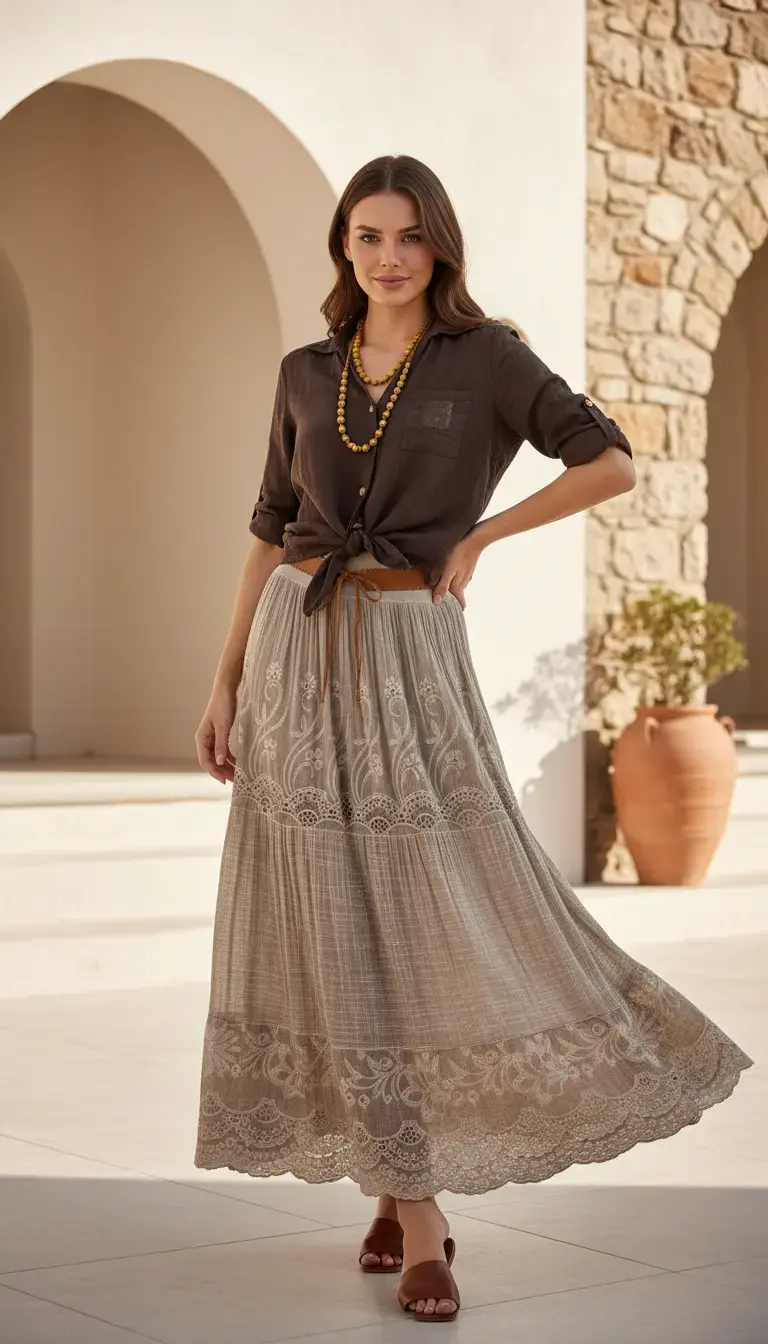 İtalyan Nakışlı Pamuk Etek