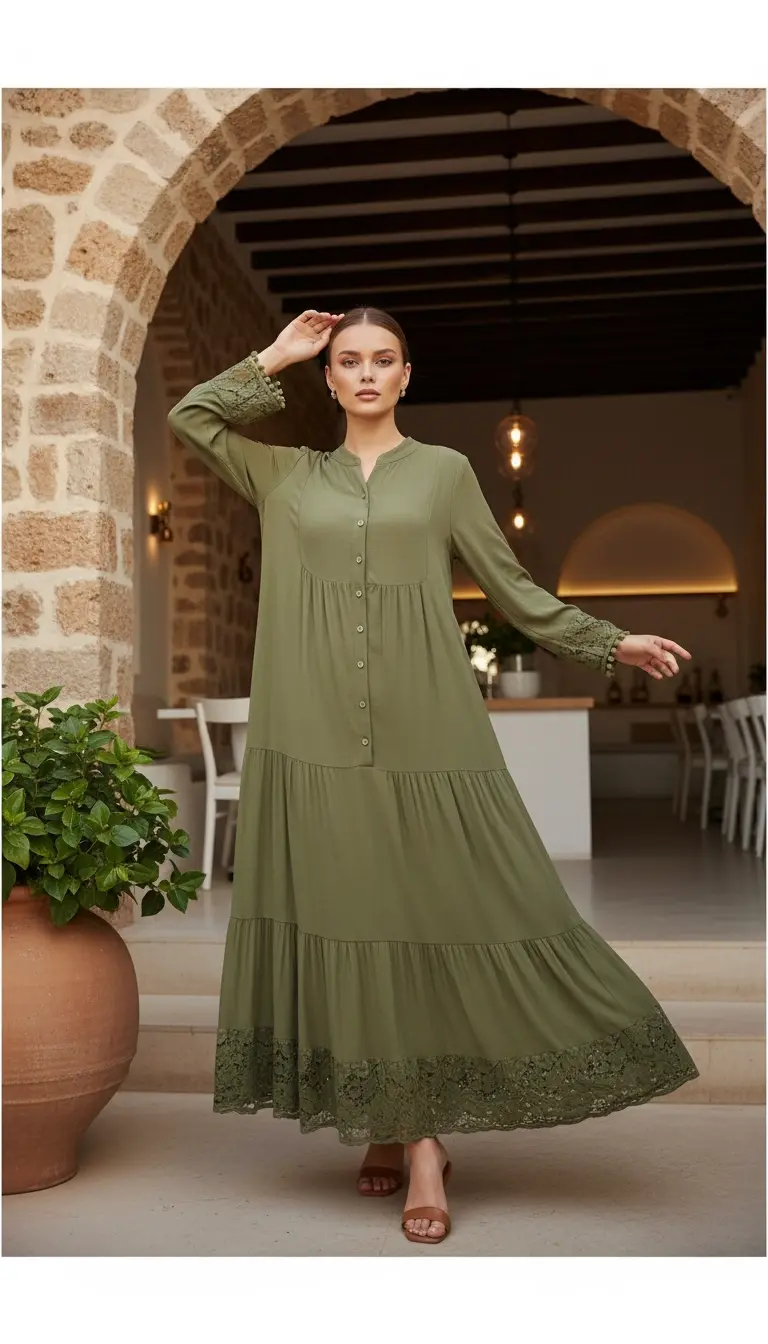 Dantelli Viskon Elbise