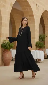 Nakışlı Viskon Elbise