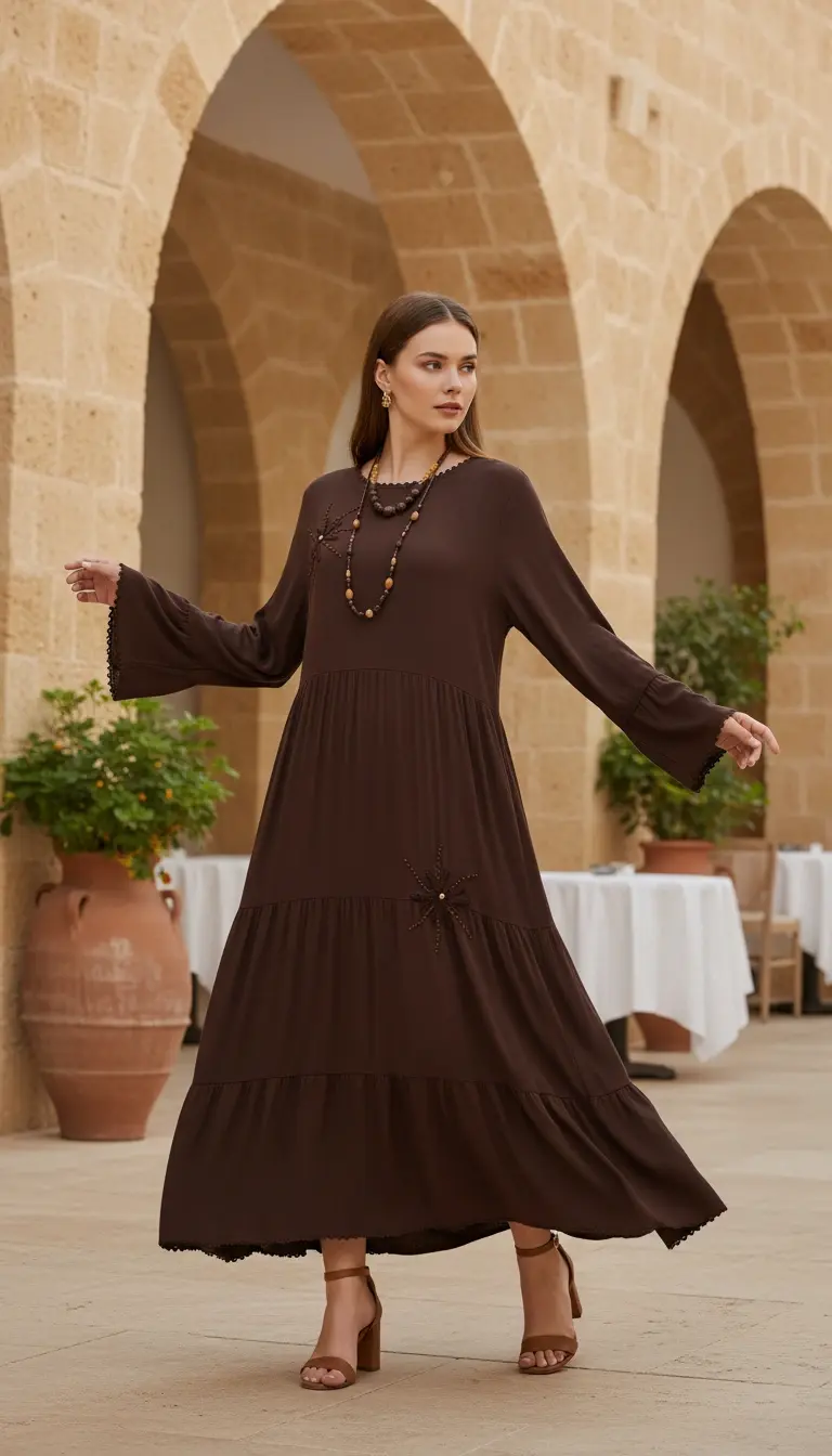 Nakışlı Viskon Elbise