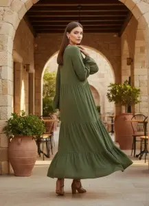 Nakışlı Viskon Elbise