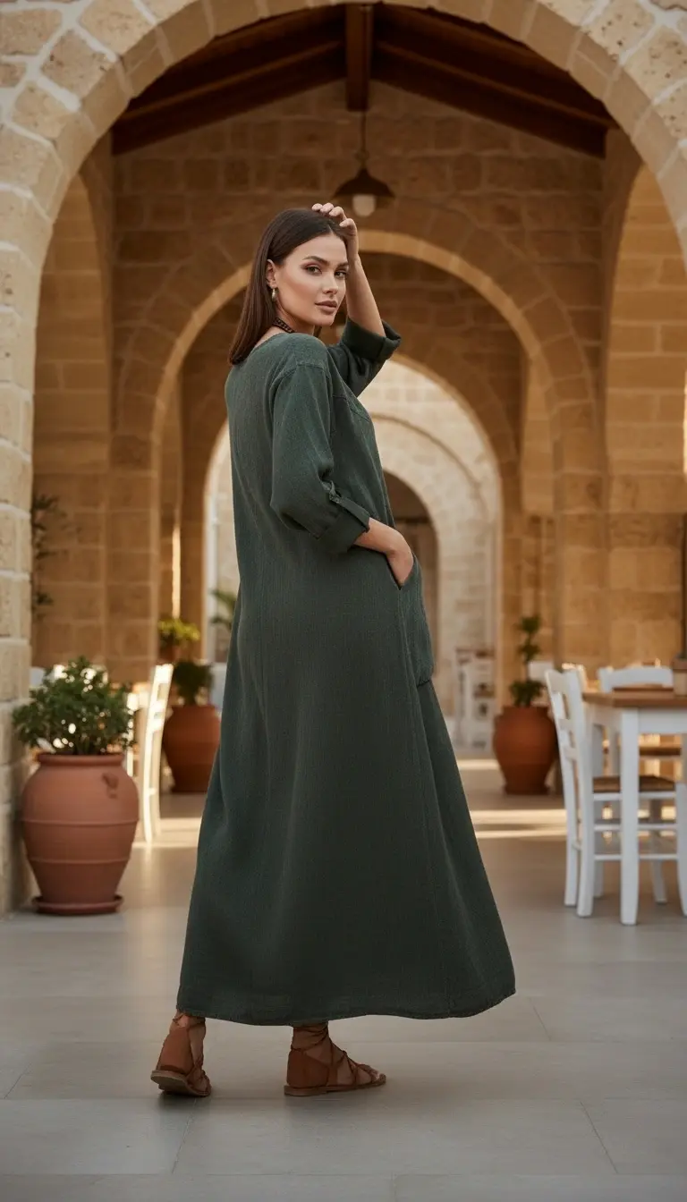 Pamuk Keten Torba Cep Elbise