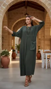 Pamuk Keten Torba Cep Elbise