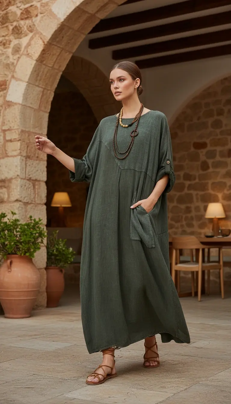 Pamuk Keten Torba Cep Elbise