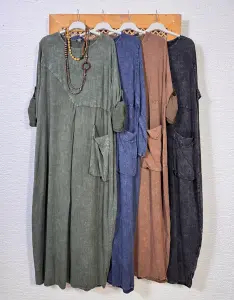 Pamuk Keten Torba Cep Elbise