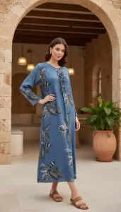 Pamuk Keten Desenli Elbise