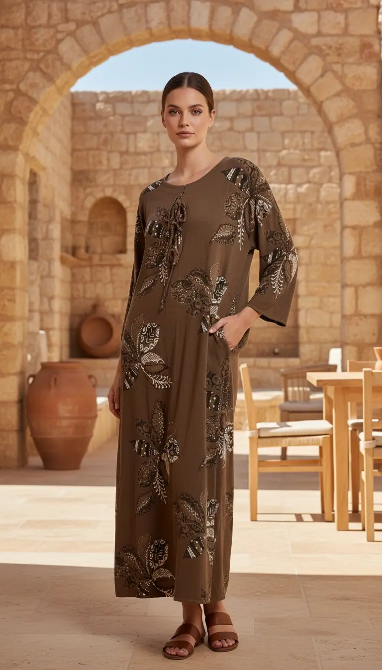 Pamuk Keten Desenli Elbise