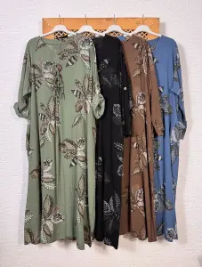 Pamuk Keten Desenli Elbise