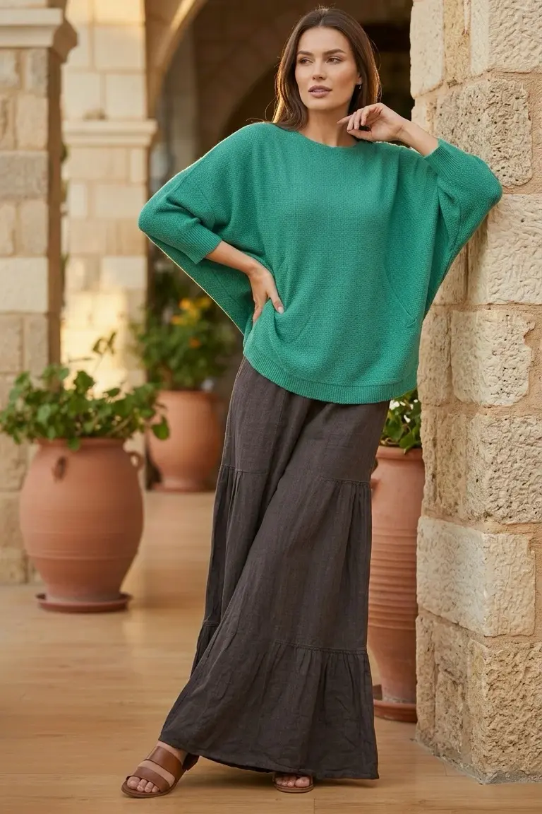 Plise Detaylı Keten Pantolon